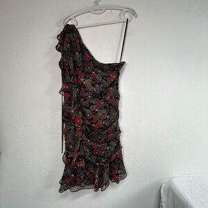 Veronica Beard Womens Floral Silk One-Shoulder Ruffled Dress Sz 8 Black New $495